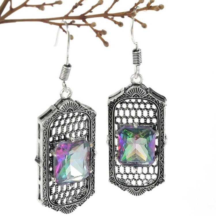 Rainbow CZ Honeycomb Lantern Drop Earrings