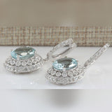 Aqua Oval CZ Halo Pavé Drop Earrings