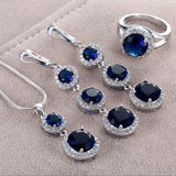 Sapphire-Look Halo Drop Jewelry Set