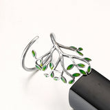 Green Enamel Leaf Branch Wrap Ring