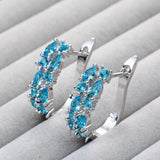 Aqua-Blue CZ Cluster Hoop Earrings