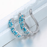 Aqua-Blue CZ Cluster Hoop Earrings