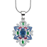 Multicolor CZ Ornate Flower Pendant Necklace