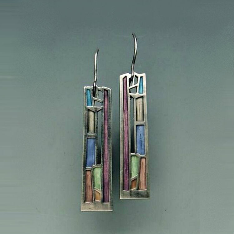 Mosaic Stained-Glass Bar Drop Earrings