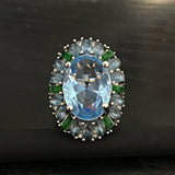 Aqua Oval CZ Petal Halo Ring