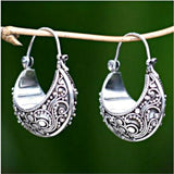 Filigree Crescent Basket Hoop Earrings