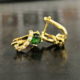 Green Round CZ Crossover Lever-Back Earrings