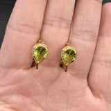 Peridot-Green CZ Pear Halo Huggie Earrings
