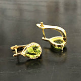 Peridot-Green CZ Pear Halo Huggie Earrings