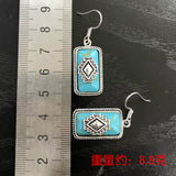 Turquoise-Look Aztec Rectangle Drop Earrings