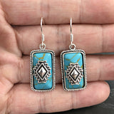 Turquoise-Look Aztec Rectangle Drop Earrings