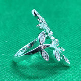Silver Pave CZ Leaf Vine Open Ring
