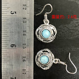 Green Turquoise-Look Swirl Disc Hook Earrings