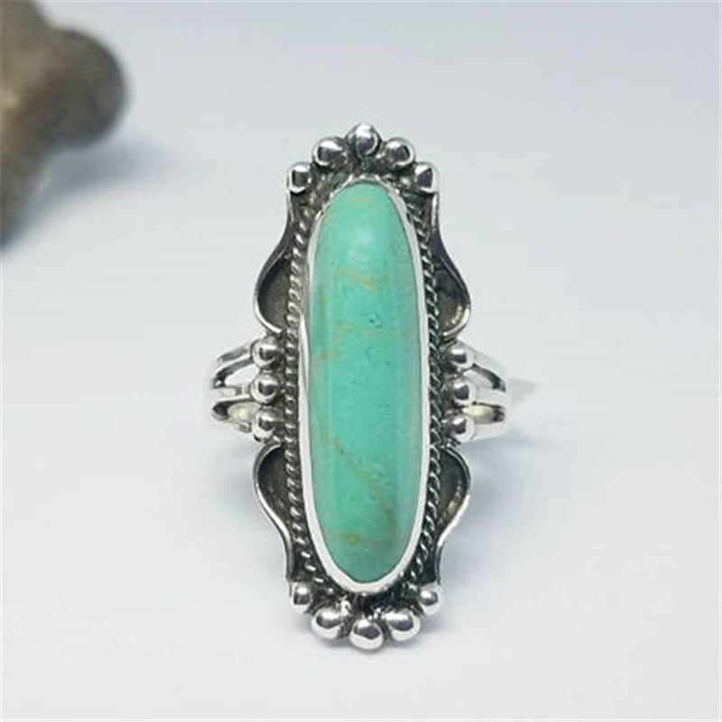 Elongated Turquoise-Look Western Statement Ring