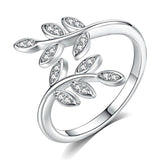 Silver Pave CZ Leaf Vine Open Ring