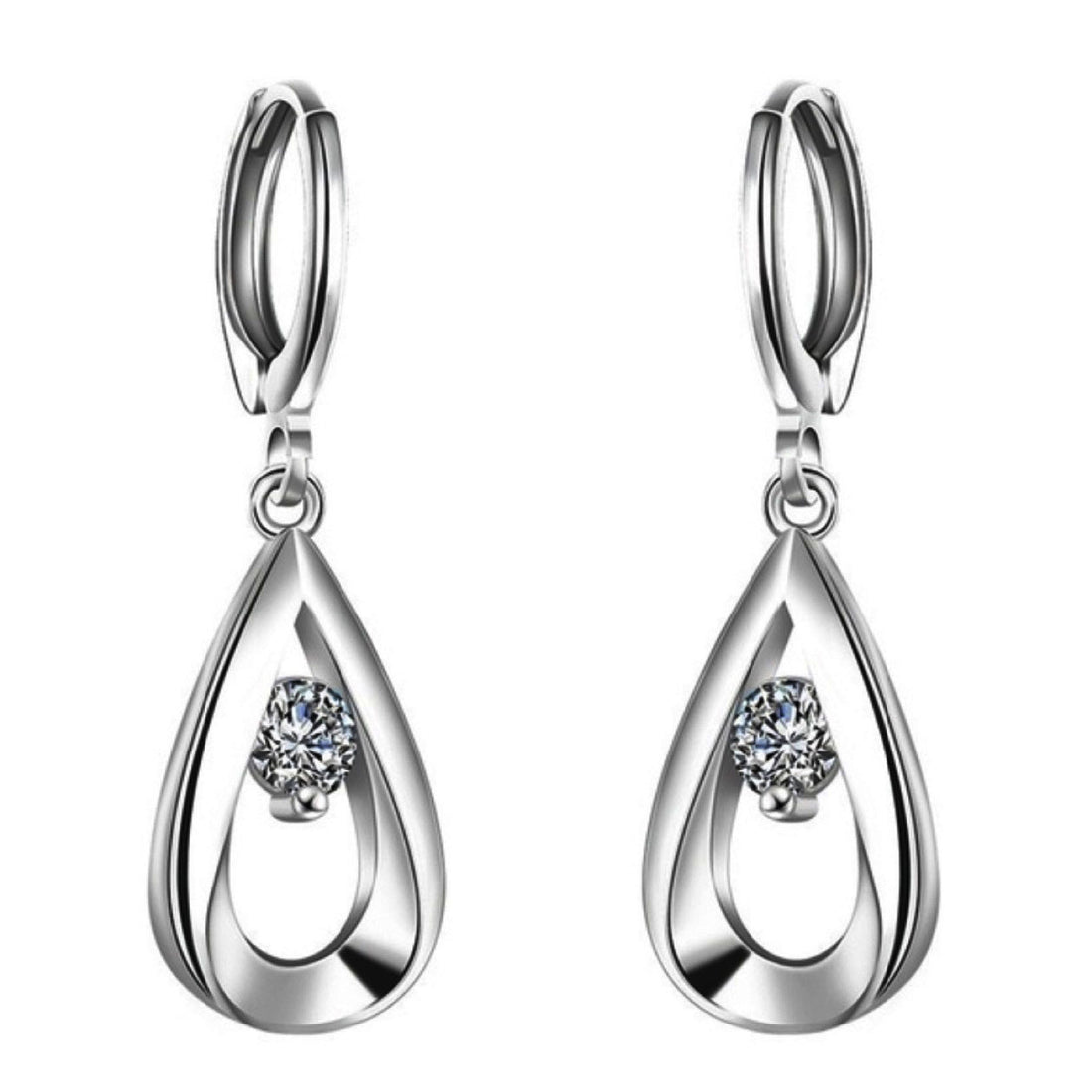 Open Teardrop Clear CZ Drop Earrings