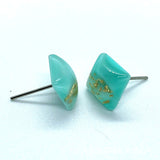 Aqua Resin Gold-Flake Square Stud Earrings