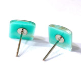 Aqua Resin Gold-Flake Square Stud Earrings