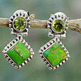 Green Turquoise-Look Peridot-CZ Drop Earrings