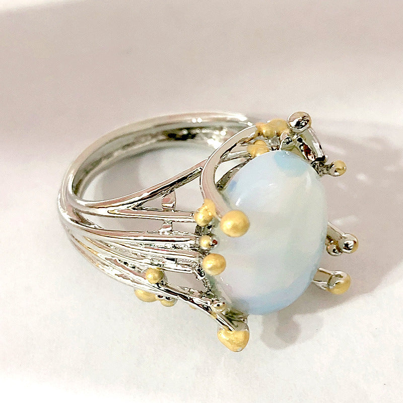 Moonstone-Look Oval Wire Branch Ring