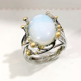 Moonstone-Look Oval Wire Branch Ring