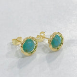 Turquoise-Look Cabochon Gold-Tone Stud Earrings
