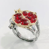 Ruby-Red CZ Pomegranate Two-Tone Ring