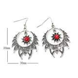 Garnet-Red CZ Sunburst Filigree Hoop Earrings