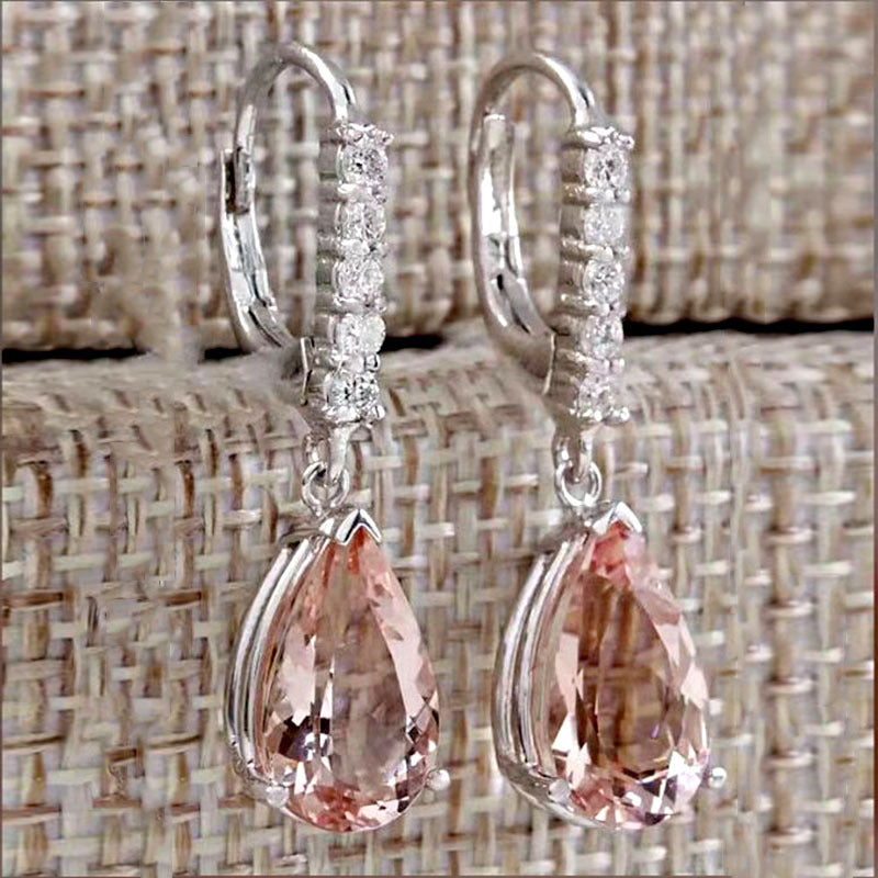 Pink Pear CZ Pave Lever-Back Drop Earrings