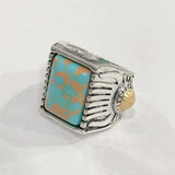 Turquoise-Look Square Sun Signet Ring