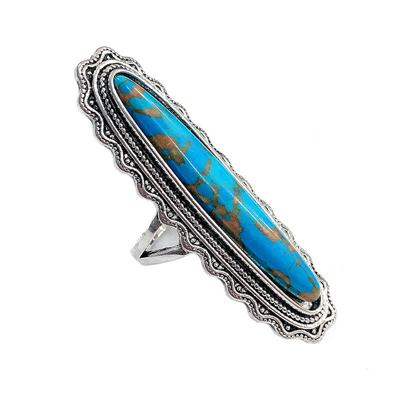 Turquoise-Look Elongated Oval Lace Ring