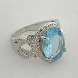 Aqua Oval CZ Pave Infinity Shank Ring