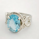 Aqua Oval CZ Pave Infinity Shank Ring
