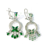 Emerald-Green CZ Leaf Circle Drop Earrings