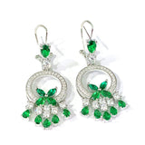 Emerald-Green CZ Leaf Circle Drop Earrings