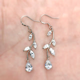 Purple CZ Vine Leaf Drop Earrings