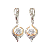 Round CZ Two-Tone Flame Drop Earrings