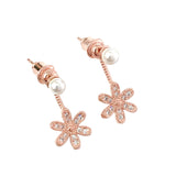 Pearl-Look CZ Daisy Flower Drop Earrings