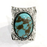 Turquoise-Look Oval Engraved Statement Ring