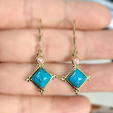 Turquoise-Look Rhombus Gold-Tone Drop Earrings