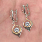 Round CZ Two-Tone Flame Drop Earrings