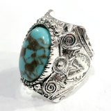 Turquoise-Look Oval Engraved Statement Ring