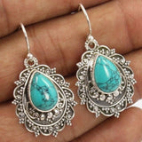 Turquoise-Look Teardrop Beaded Filigree Earrings