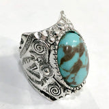 Turquoise-Look Oval Engraved Statement Ring