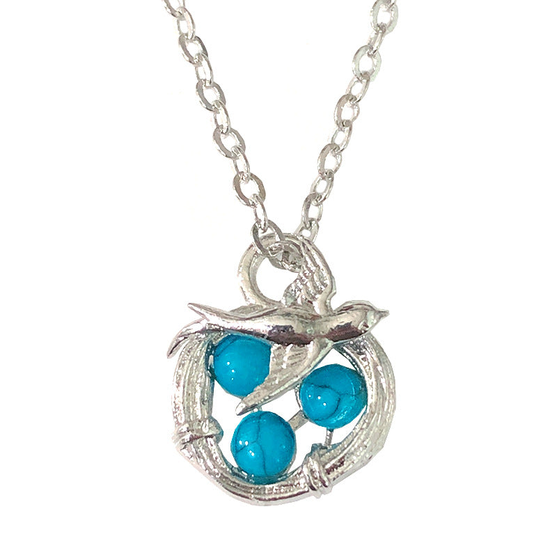 Turquoise-Look Bird Nest Pendant Necklace