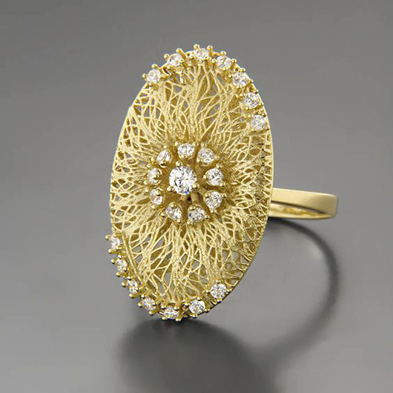 Gold-Tone Wire Burst Oval CZ Ring