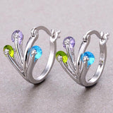 Multicolor CZ Peacock Fan Hoop Earrings