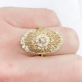 Gold-Tone Wire Burst Oval CZ Ring