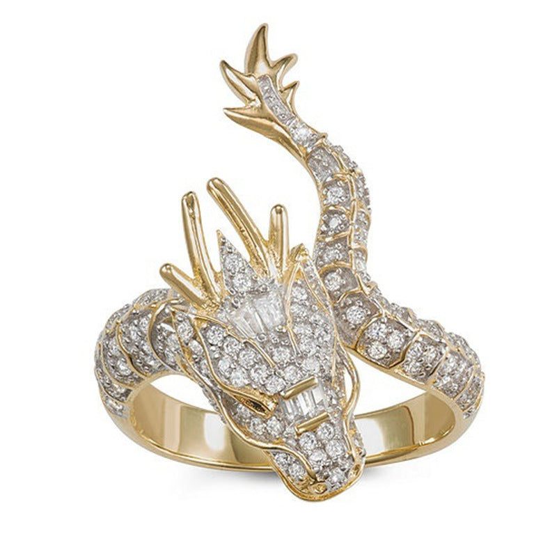 Gold Pave CZ Coiled Dragon Ring
