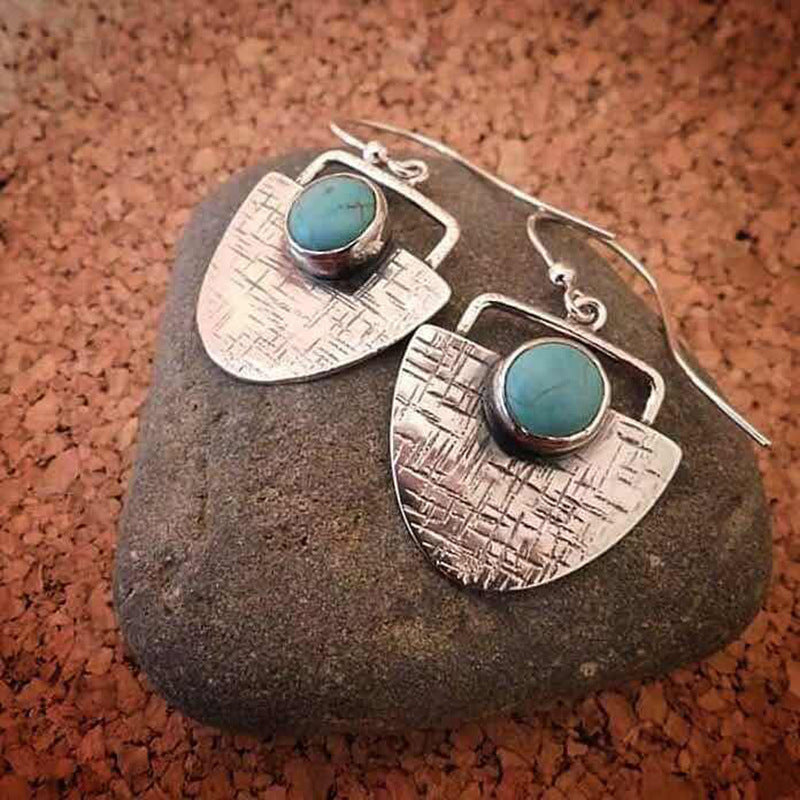 Turquoise-Look Textured Shield Drop Earrings